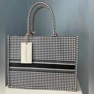 NWT ANTIK KRAFT black and white houndstooth tote bag